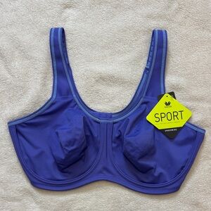 Wacoal Blue Simone Sports Bra Underwire Back Close 855170 Womens 42DD Blue NWT